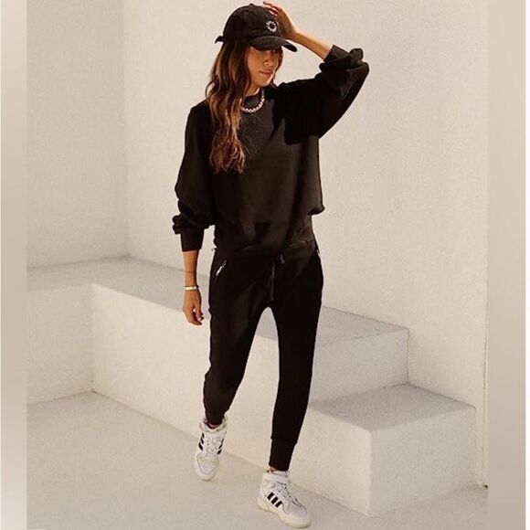 Sincerely Jules x Bandier Women's Jogger Pants Black Size Medium Waist Pockets - Picture 1 of 10